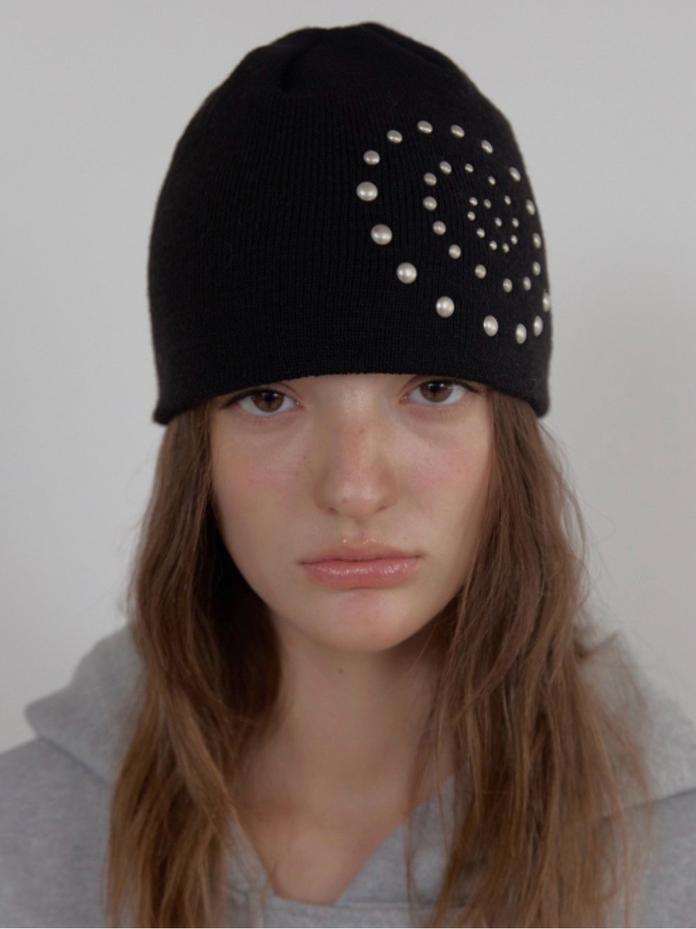 Black Beanie with Silver Stud Spiral